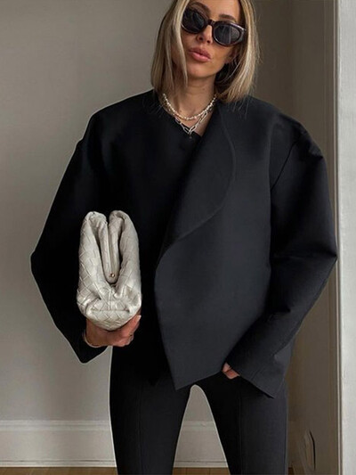 Női alkalmi meleg gyapjú vágott kabát divatos V-nyakú, hosszú ujjú felsőruházat őszi tél női High Street rövid kardigán dzseki