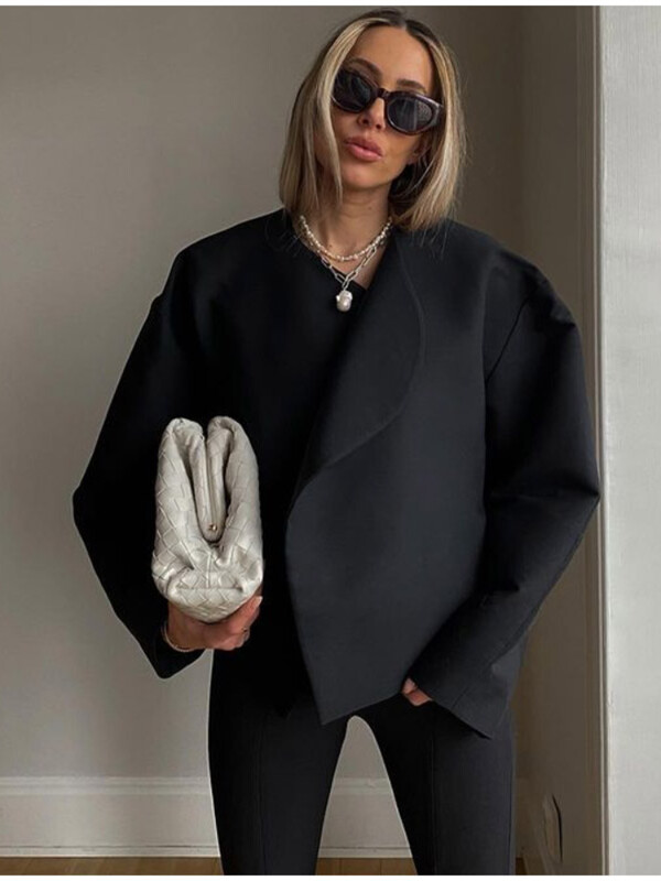 Női alkalmi meleg gyapjú vágott kabát divatos V-nyakú, hosszú ujjú felsőruházat őszi tél női High Street rövid kardigán dzseki