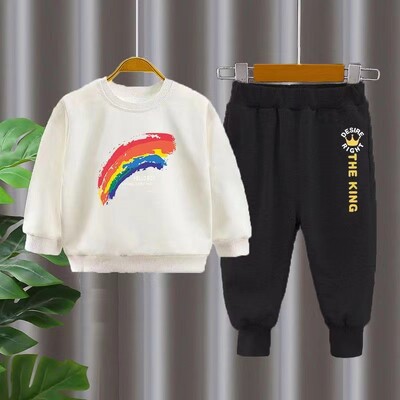 Rudens mazuļu zēnu drēbes Modes apdrukāti T-krekli un bikses, 2 dab. komplekts, bērni, meitenes, ikdienišķi, augšējie tērpi, treniņtērpi