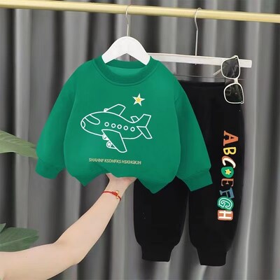 Rudens mazuļu zēnu drēbes Modes apdrukāti T-krekli un bikses, 2 dab. komplekts, bērni, meitenes, ikdienišķi, augšējie tērpi, treniņtērpi