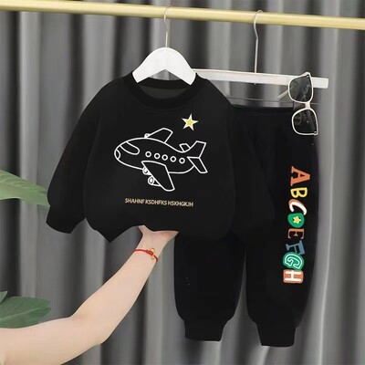 Rudens mazuļu zēnu drēbes Modes apdrukāti T-krekli un bikses, 2 dab. komplekts, bērni, meitenes, ikdienišķi, augšējie tērpi, treniņtērpi