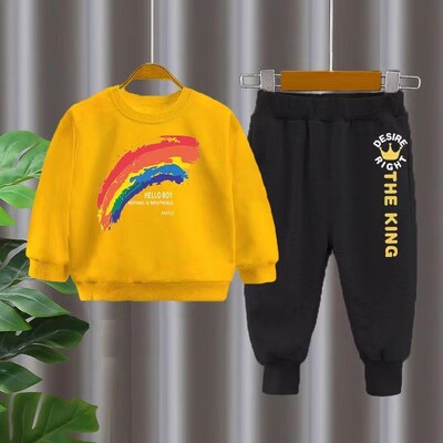 Rudens mazuļu zēnu drēbes Modes apdrukāti T-krekli un bikses, 2 dab. komplekts, bērni, meitenes, ikdienišķi, augšējie tērpi, treniņtērpi