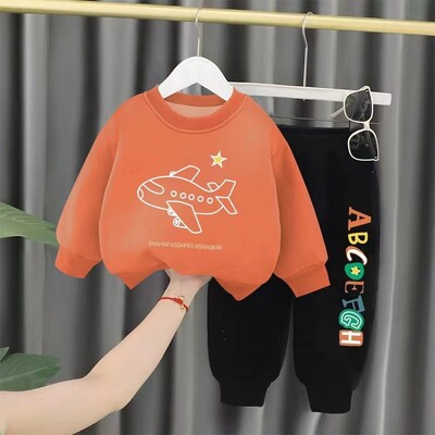 Rudens mazuļu zēnu drēbes Modes apdrukāti T-krekli un bikses, 2 dab. komplekts, bērni, meitenes, ikdienišķi, augšējie tērpi, treniņtērpi