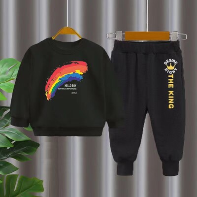 Rudens mazuļu zēnu drēbes Modes apdrukāti T-krekli un bikses, 2 dab. komplekts, bērni, meitenes, ikdienišķi, augšējie tērpi, treniņtērpi