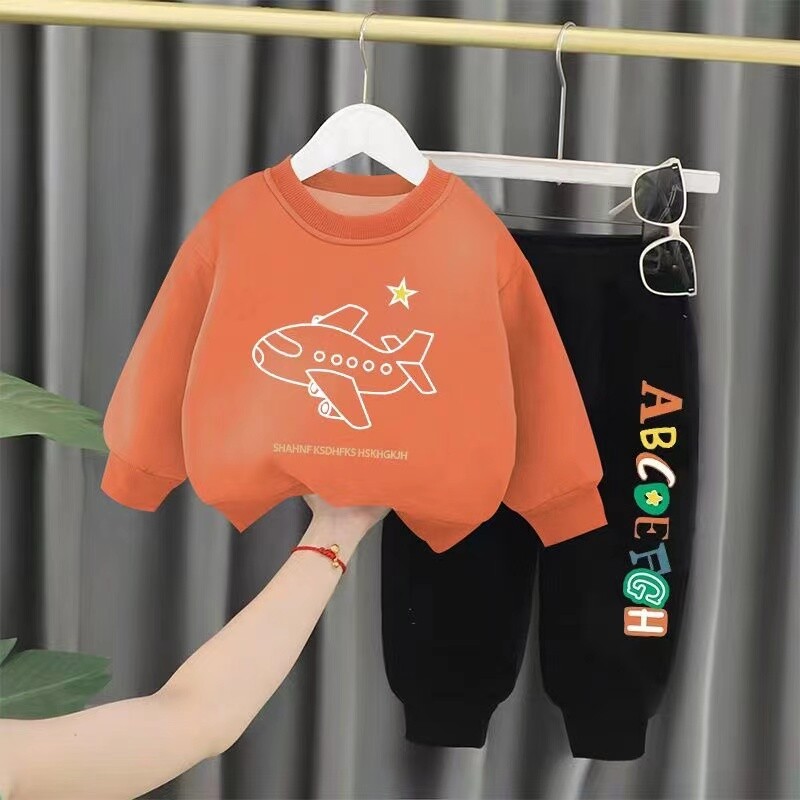 Rudens mazuļu zēnu drēbes Modes apdrukāti T-krekli un bikses, 2 dab. komplekts, bērni, meitenes, ikdienišķi, augšējie tērpi, treniņtērpi