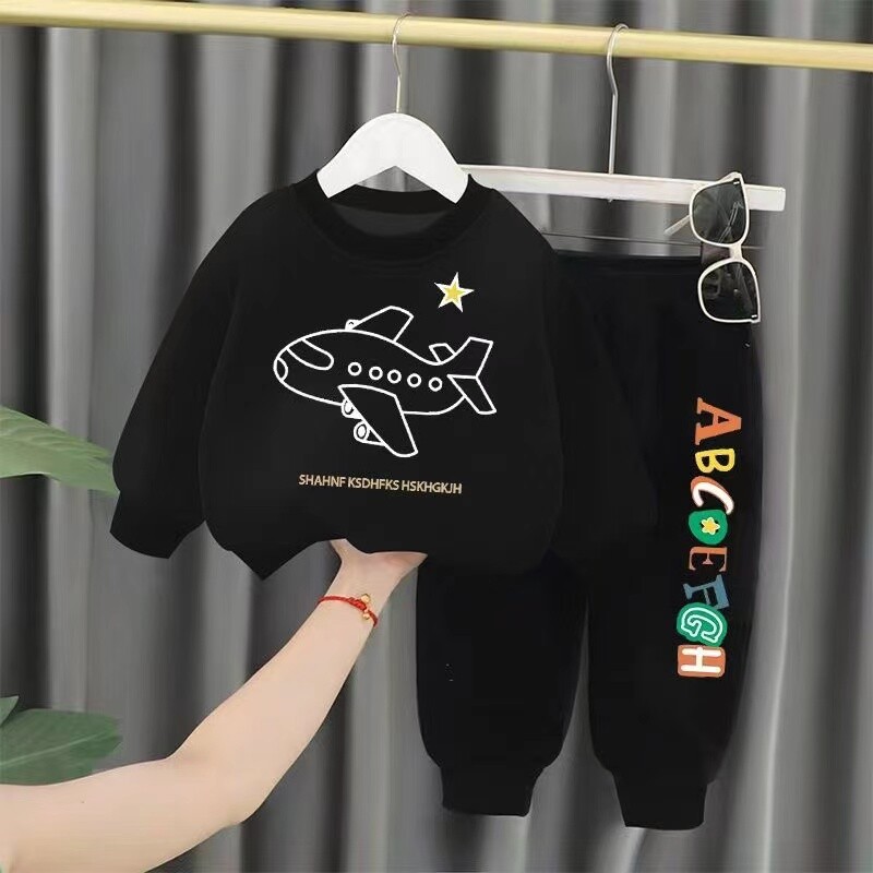 Rudens mazuļu zēnu drēbes Modes apdrukāti T-krekli un bikses, 2 dab. komplekts, bērni, meitenes, ikdienišķi, augšējie tērpi, treniņtērpi