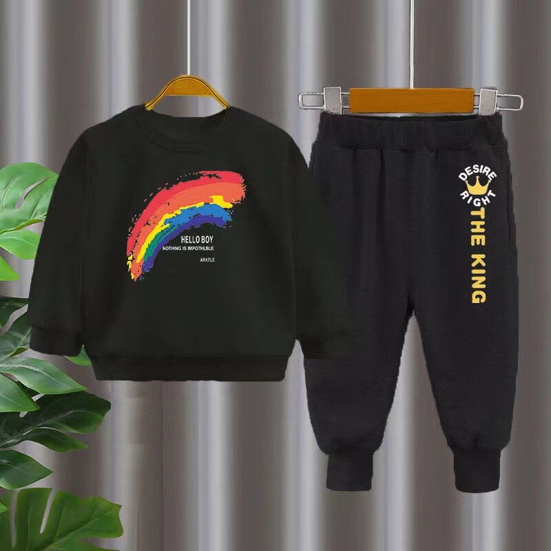 Rudens mazuļu zēnu drēbes Modes apdrukāti T-krekli un bikses, 2 dab. komplekts, bērni, meitenes, ikdienišķi, augšējie tērpi, treniņtērpi