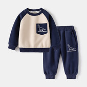 Novi proljetni jesenski dječji komplet odjeće za dječake Pamučne majice s otisnutim crtanim dinosuarima + jogger hlače Trenirke Patchwork Dječja odjeća