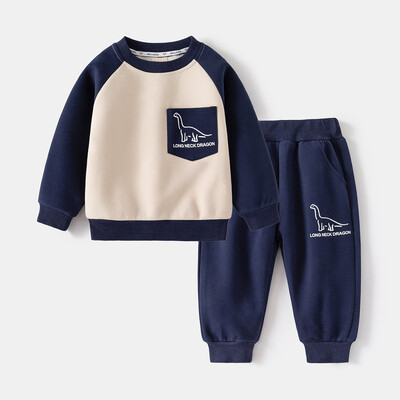 Novi proljetni jesenski dječji komplet odjeće za dječake Pamučne majice s otisnutim crtanim dinosuarima + jogger hlače Trenirke Patchwork Dječja odjeća