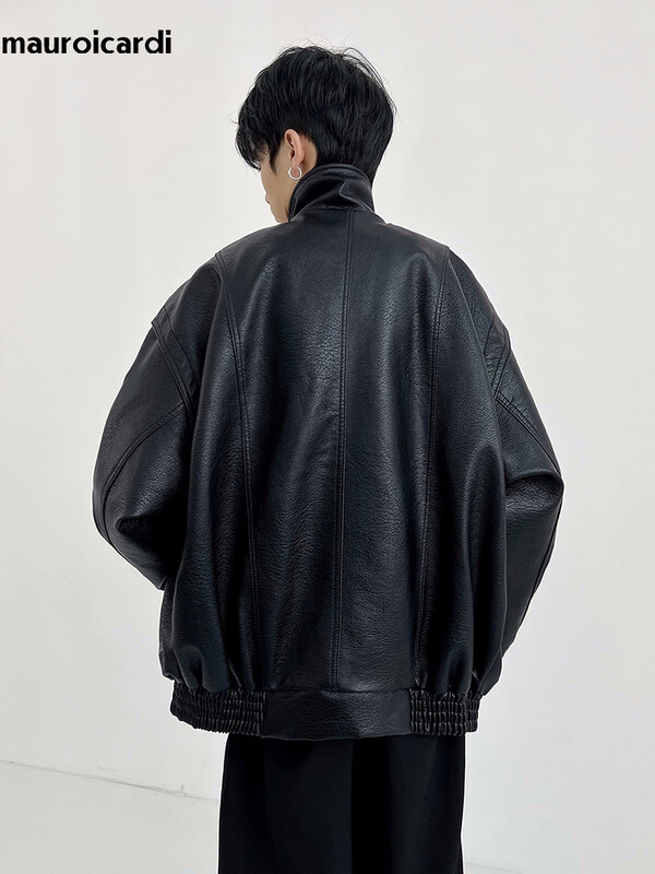 Mauroicardi proljeće jesen prevelika hladna topla zadebljana tvrda crna bomber jakna od pu kožne muške uniseks odjeće 2024.