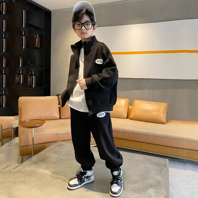 Proljetno-jesensko odijelo za dječake, jakna s patentnim zatvaračem, dugih rukava, ležerne hlače, dvodijelni set, elegantna dječja odjeća