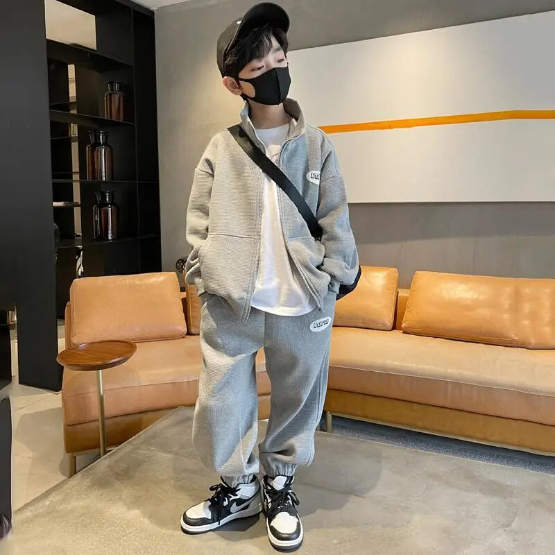 Proljetno-jesensko odijelo za dječake, jakna s patentnim zatvaračem, dugih rukava, ležerne hlače, dvodijelni set, elegantna dječja odjeća