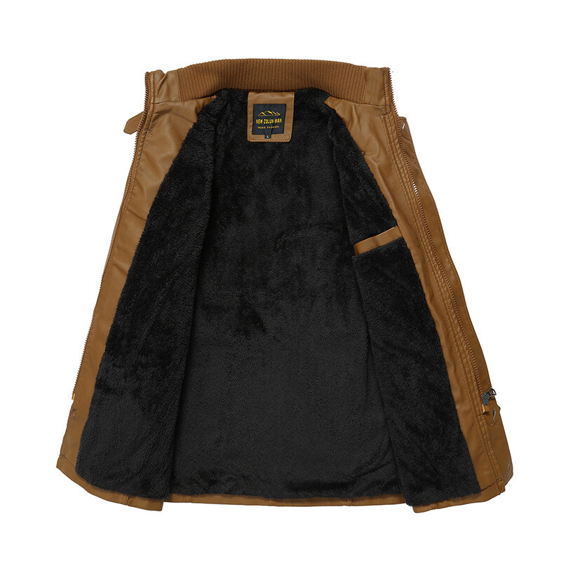 2023. gads. Vīriešu Ziemas Flīsa Silts Statīvs Apkakle Pu Ādas Jaka Vīriešu Motorizēta Āra Vēja Necaurlaidīga Ikdienas Ādas Jaka Vīriešu Lielizmērs 4XL