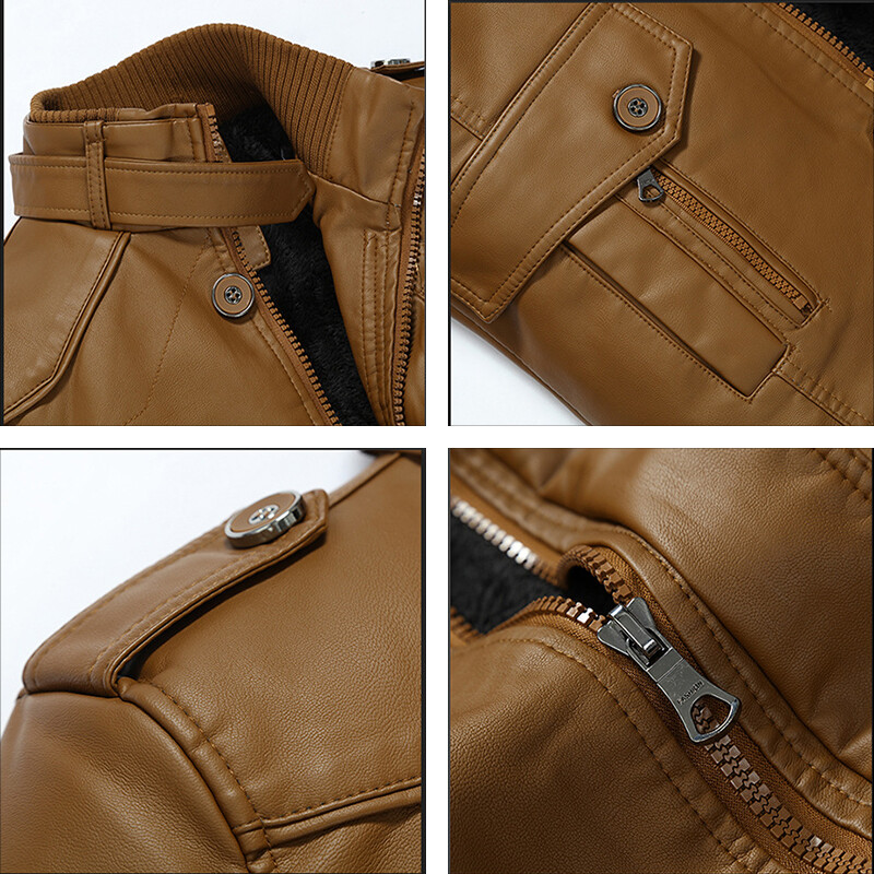 2023. gads. Vīriešu Ziemas Flīsa Silts Statīvs Apkakle Pu Ādas Jaka Vīriešu Motorizēta Āra Vēja Necaurlaidīga Ikdienas Ādas Jaka Vīriešu Lielizmērs 4XL