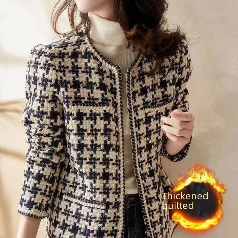 Eleganta, daudzpusīga novājēšanas vilnas jaka Sieviešu rudens/ziemas tvīda stila rupja tvīda stila sociālā stila jaka