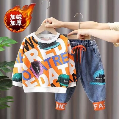 Mazuļu zēnu meiteņu apģērbu komplekti bērnu džemperi + džinsa bikses 2 gab Bērnu apģērbi zēnu jauns uzvalks 2024 2 3 4 5 6 7 8 gads