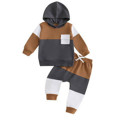 RUEWEY Seturi de pantaloni pentru bebeluș băiețel Haine de primăvară, toamnă, culori contrastante, hanorac cu glugă cu mânecă lungă și pantaloni de trening elastic