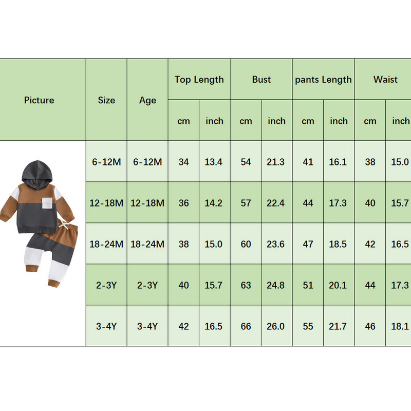 RUEWEY Seturi de pantaloni pentru bebeluș băiețel Haine de primăvară, toamnă, culori contrastante, hanorac cu glugă cu mânecă lungă și pantaloni de trening elastic