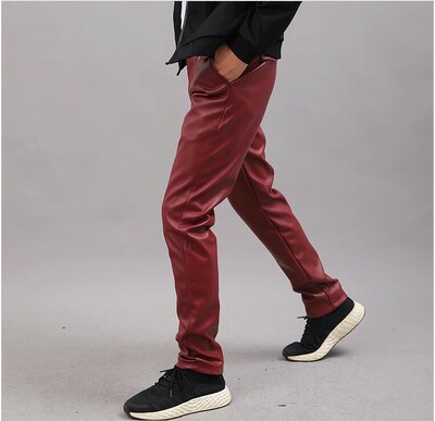 Pavasaris Jaunas Sarkanas Ādas Bikses Vīriešu Modes PU Bikses Liela izmēra Melnas Pelēkas Brūnas Mākslīgās ādas Uzvalks Bikses S-5XL 6XL