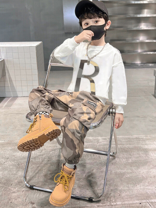 Set de haine de toamnă pentru copii, băieți, cu litere, hanorace, pulover, top și pantaloni cargo, 2 buc, costum pentru copii, fete, modă, trening camuflaj