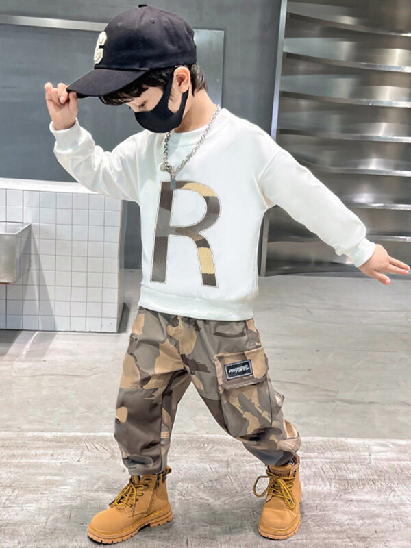 Set de haine de toamnă pentru copii, băieți, cu litere, hanorace, pulover, top și pantaloni cargo, 2 buc, costum pentru copii, fete, modă, trening camuflaj