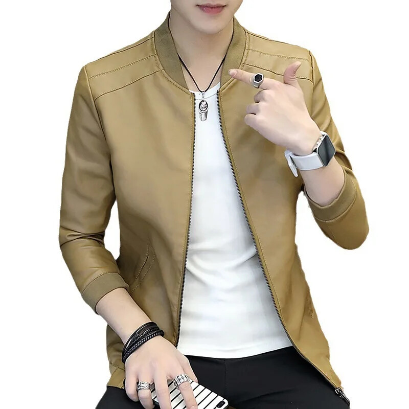 Jachetă din piele sintetică pentru bărbați ocazional, slim Fit, colecție de primăvară toamnă, vânzări directe din fabrică, îmbrăcăminte din piele PU