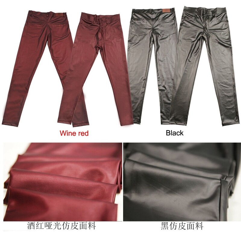 Pantaloni creion pentru bărbați Pantaloni din piele artificială PU la modă Pantaloni casual cu elastic înalt