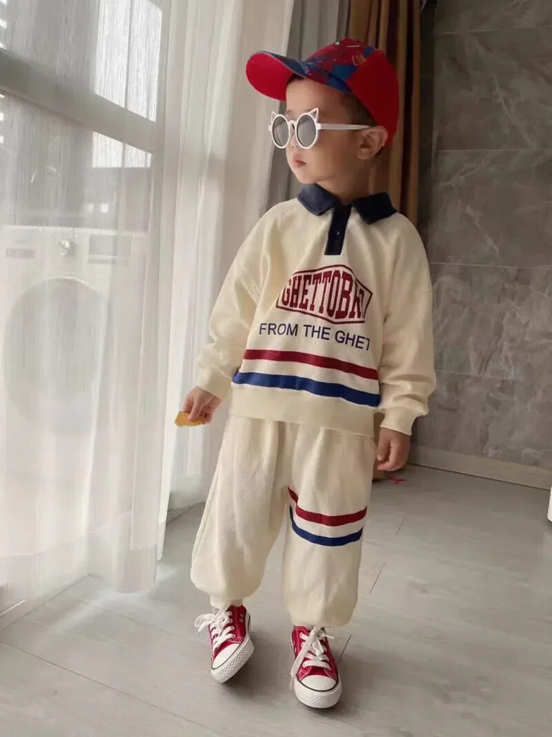 Set Copii Coreean Costum Bebeluș Băiețel 2024 Primăvara Toamnă Moda Scrisoare Imprimat Bebeluș Fete 2buc Ținute Haine Rever Bumbac Pulover + Pantalon