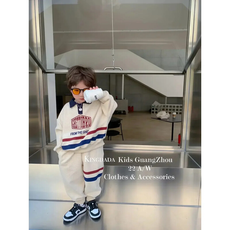 Set Copii Coreean Costum Bebeluș Băiețel 2024 Primăvara Toamnă Moda Scrisoare Imprimat Bebeluș Fete 2buc Ținute Haine Rever Bumbac Pulover + Pantalon