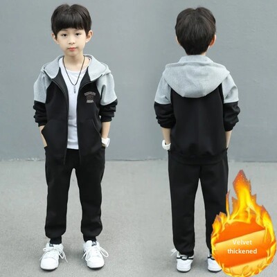 Dječaci Proljeće Jesen Jakna Ležerna sportska odjeća 2-dijelni set Flis podstavljeno Zimsko odijelo za djecu Modna odjeća u korejskom stilu
