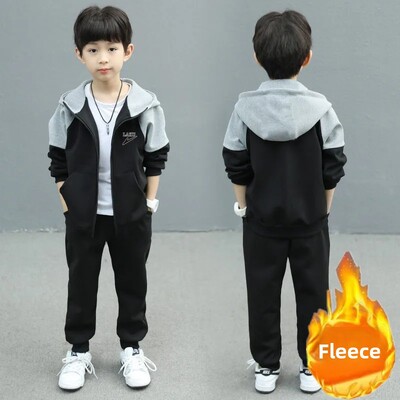 Dječaci Proljeće Jesen Jakna Ležerna sportska odjeća 2-dijelni set Flis podstavljeno Zimsko odijelo za djecu Modna odjeća u korejskom stilu