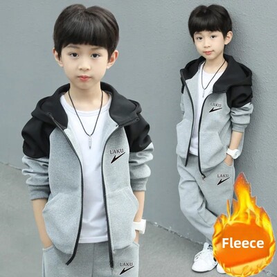 Dječaci Proljeće Jesen Jakna Ležerna sportska odjeća 2-dijelni set Flis podstavljeno Zimsko odijelo za djecu Modna odjeća u korejskom stilu