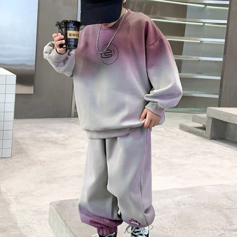 Set de haine de toamnă pentru adolescenți pentru copii, fete, tricouri și pantaloni cu degrade, costum 2 piese pentru copii, de sus, de jos, ținute la modă, trening