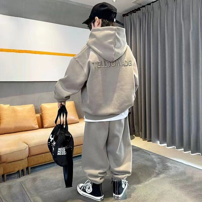 Proljeće Jesen Dječačka pamučna majica s kapuljačom Abeceda za vježbanje + komplet trenirke Školska dječja trenirka Dječja odjeća za trčanje od 2 komada 5-16 godina