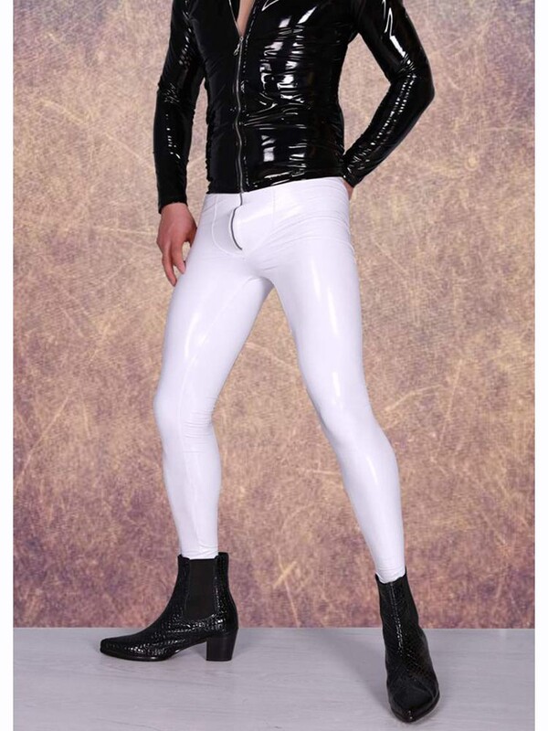 Wet Look PVC Legingi Spīdīgi PU Ādas Džinsi Zīmulis Bikses Vīrieši Hot Convex Pouch Punk Motociklu Bikses Zeķubikses Pantalon Clubwear