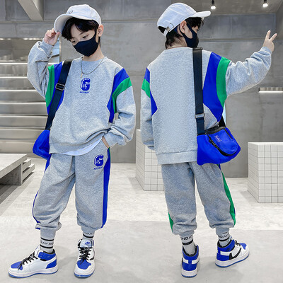 Haine de primăvară pentru adolescenți Set de hanorac și pantaloni cu litere de broderie pentru copii Moda sus și jos Trening 2 piese