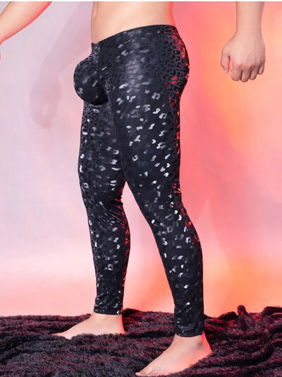 Seksi hlače za noćni klub Scenska odjeća Hlače od umjetne kože leopard oblika Hlače s izbočenom torbicom Muška odjeća Hulahopke Novo sada u modi