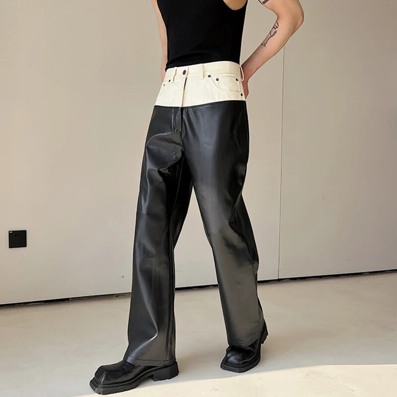LUZHEN 2024. Trendovske kožne hlače s kontrastom u boji, muške niche dizajna, ležerne, ravne, modne, elegantne široke hlače 41b7da