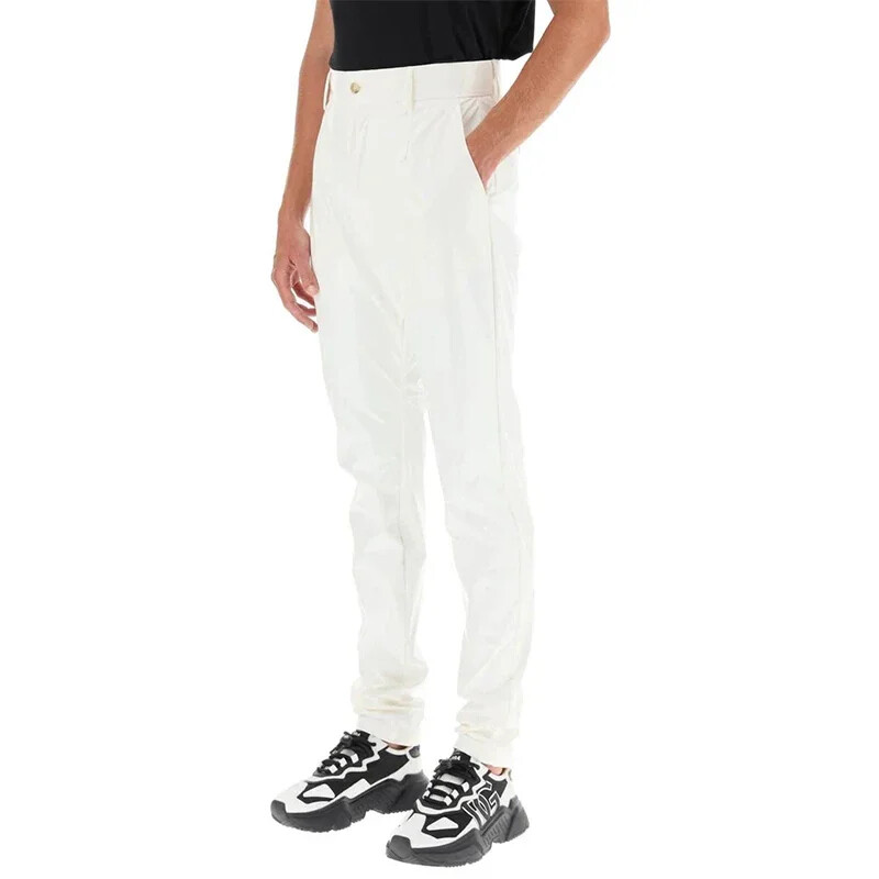 Pantaloni punk din latex artificial pentru bărbați Pantaloni Harlan plisați din piele lacuită strălucitoare Pantaloni elastici din PU cu talie înaltă pentru bărbați, îmbrăcăminte de stradă personalizată