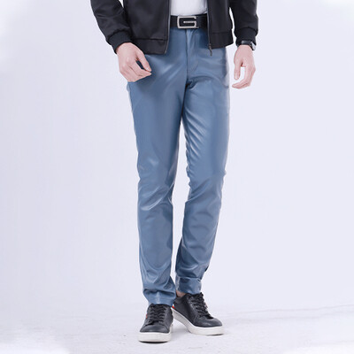 Vīriešu ādas bikses Skinny Fit Elasti Fashion PU ādas bikses Motocikla bikses Wet Look Stretch mākslīgās ādas ielas apģērbs