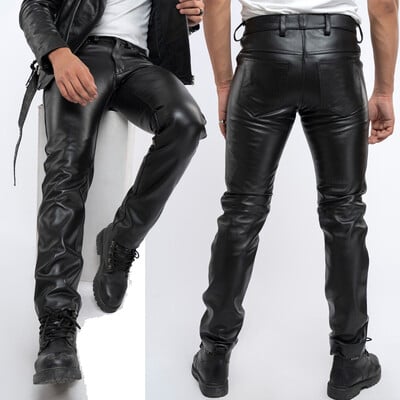 Ανοιξιάτικο Καλοκαίρι Moto Skinny Elastic Faux Leather Παντελόνι Ανδρικό Μαύρο Χρυσό Λευκό Λεπτό Δερμάτινο Παντελόνι PU Επώνυμα Ανδρικά Ρούχα