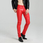 #2221 Mootorratta kitsad kunstnahast püksid meestele Sinine valge must valge Biker PU nahast püksid Joggers kitsad nahast püksid