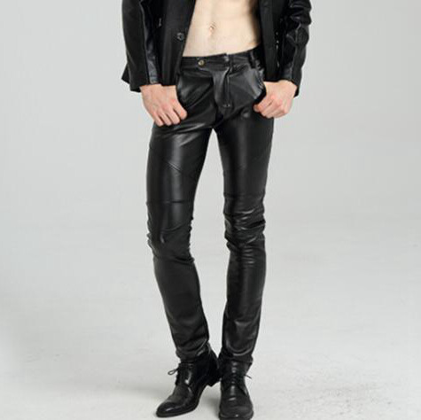 #2221 Mootorratta kitsad kunstnahast püksid meestele Sinine valge must valge Biker PU nahast püksid Joggers kitsad nahast püksid