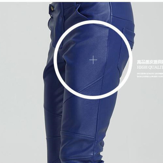 #2221 Mootorratta kitsad kunstnahast püksid meestele Sinine valge must valge Biker PU nahast püksid Joggers kitsad nahast püksid