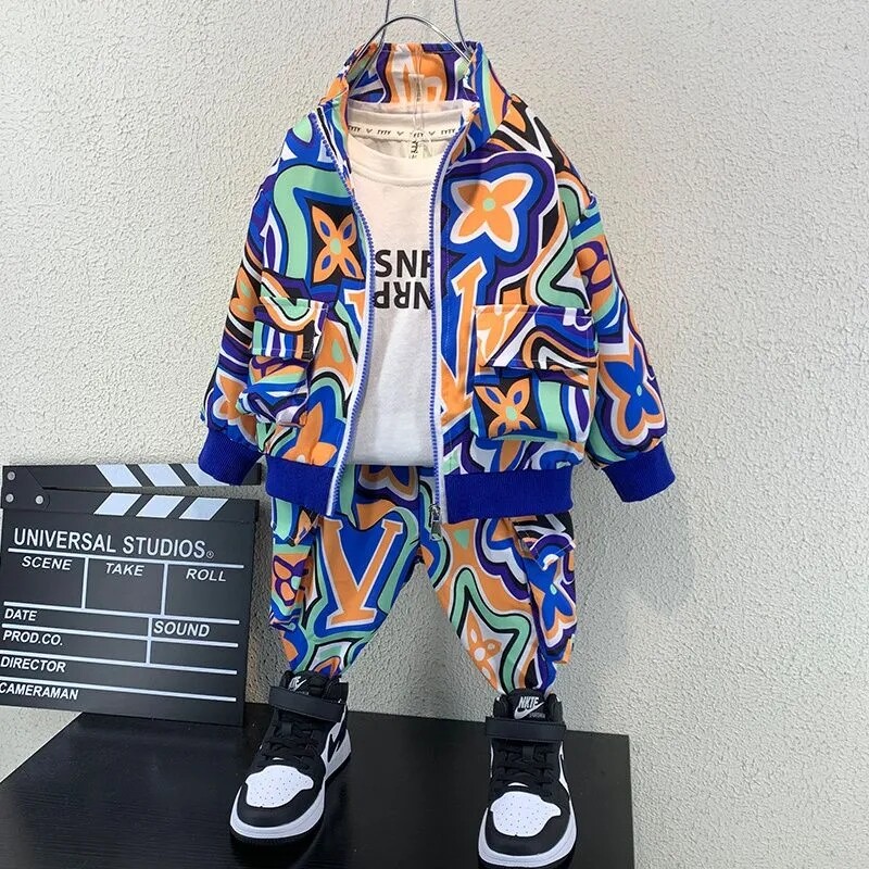 Gyermekruházati szett Tavaszi és őszi divat, 2023 fiú babakabát, nadrág, divatos, alkalmi, két részes gyermekkészlet