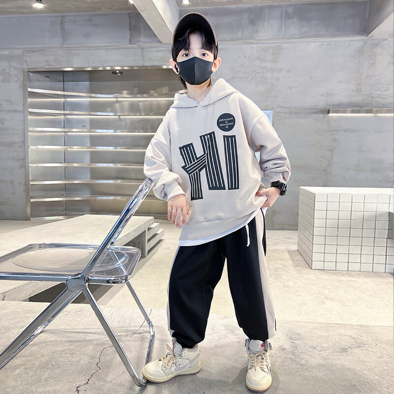 Zēnu sporta krekla uzvalks 2024. gada jauns rudens pavasaris, ikdienas komplekti bērniem, izskatīgi modes apģērbi pusaudžiem ar kapuci, jaunākās bikses, 2 gab.