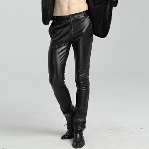 #2220 Pantaloni slăbiți din piele artificială alb/roșu/albastru/negru pentru bărbați Pantaloni de jogging subțiri din piele PU colanți motocicliști Pantaloni de mărime mare