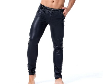 Vīriešu mākslīgās ādas bikses Melnas Punk Gothic Wet Look Motor Biker Zeķubikses Bikses Stretch Club Stage Legingi