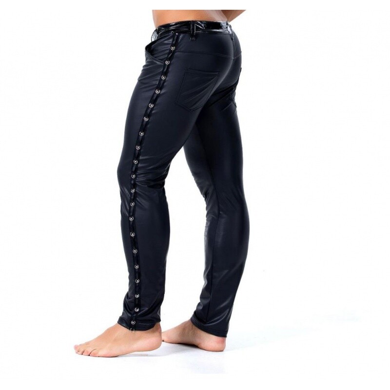 Vīriešu mākslīgās ādas bikses Melnas Punk Gothic Wet Look Motor Biker Zeķubikses Bikses Stretch Club Stage Legingi