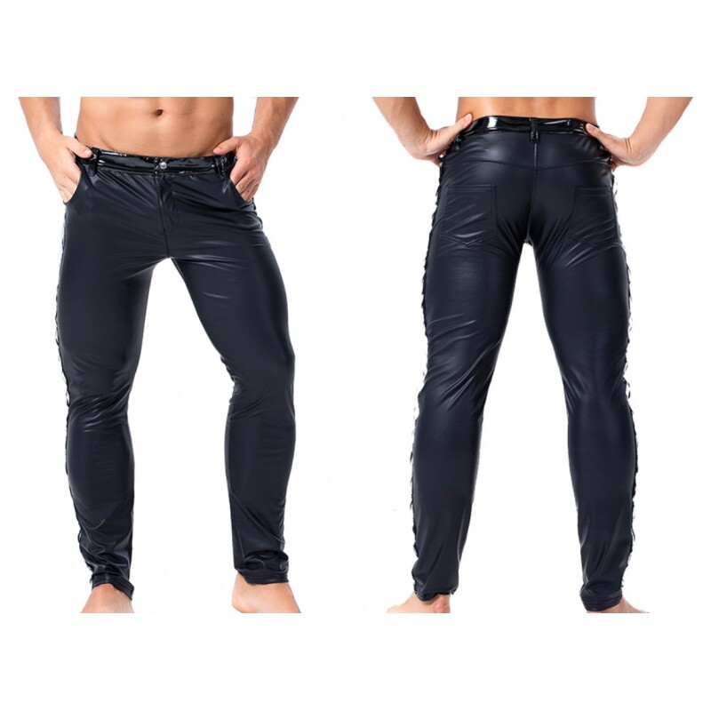 Vīriešu mākslīgās ādas bikses Melnas Punk Gothic Wet Look Motor Biker Zeķubikses Bikses Stretch Club Stage Legingi